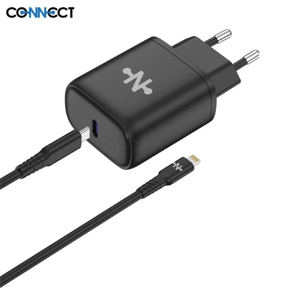 Chargeur Secteur Type-C Charge Rapide 25W avec Câble Type-C vers Lightning (1m) Noir
