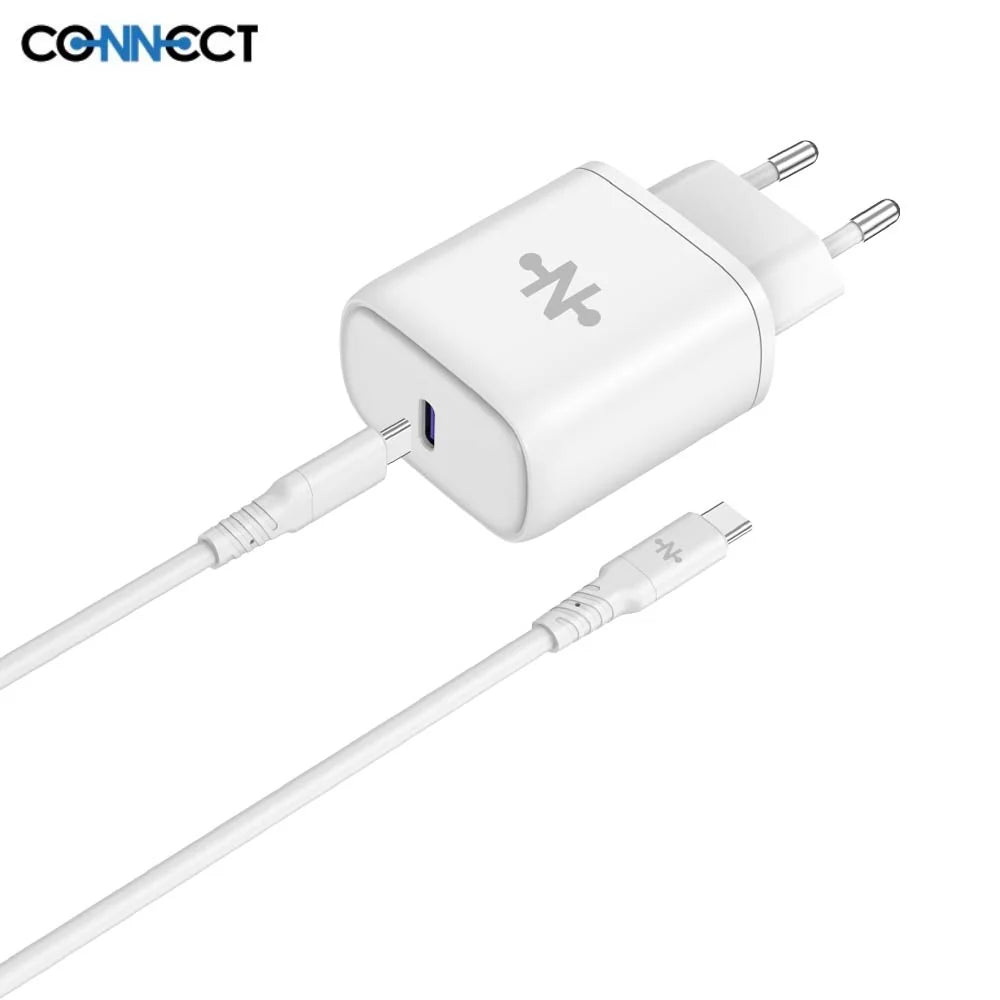 Chargeur Secteur Type-C Charge Rapide 25W avec Câble Type-C vers Type-C (1m) Blanc