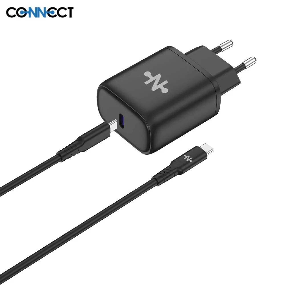Chargeur Secteur Type-C Charge Rapide 25W avec Câble Type-C vers Type-C (1m) Noir