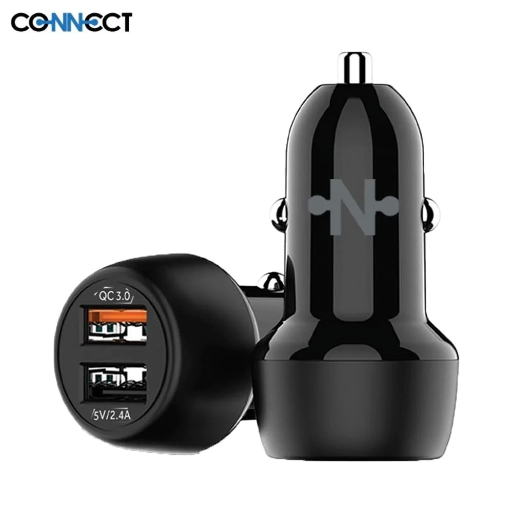 Chargeur Allume-Cigare CONNECT 2 USB A (QC3.0+ 2.4A) Noir